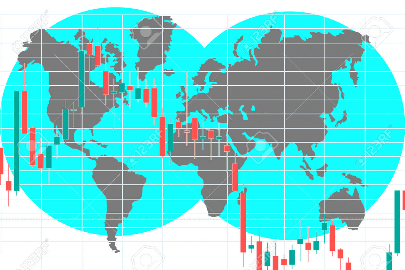 世界地図と株価チャート。世界の国々の経済指標。マクロ経済指標の変動。経済発展。経済分析。の写真素材・画像素材 Image 156148178