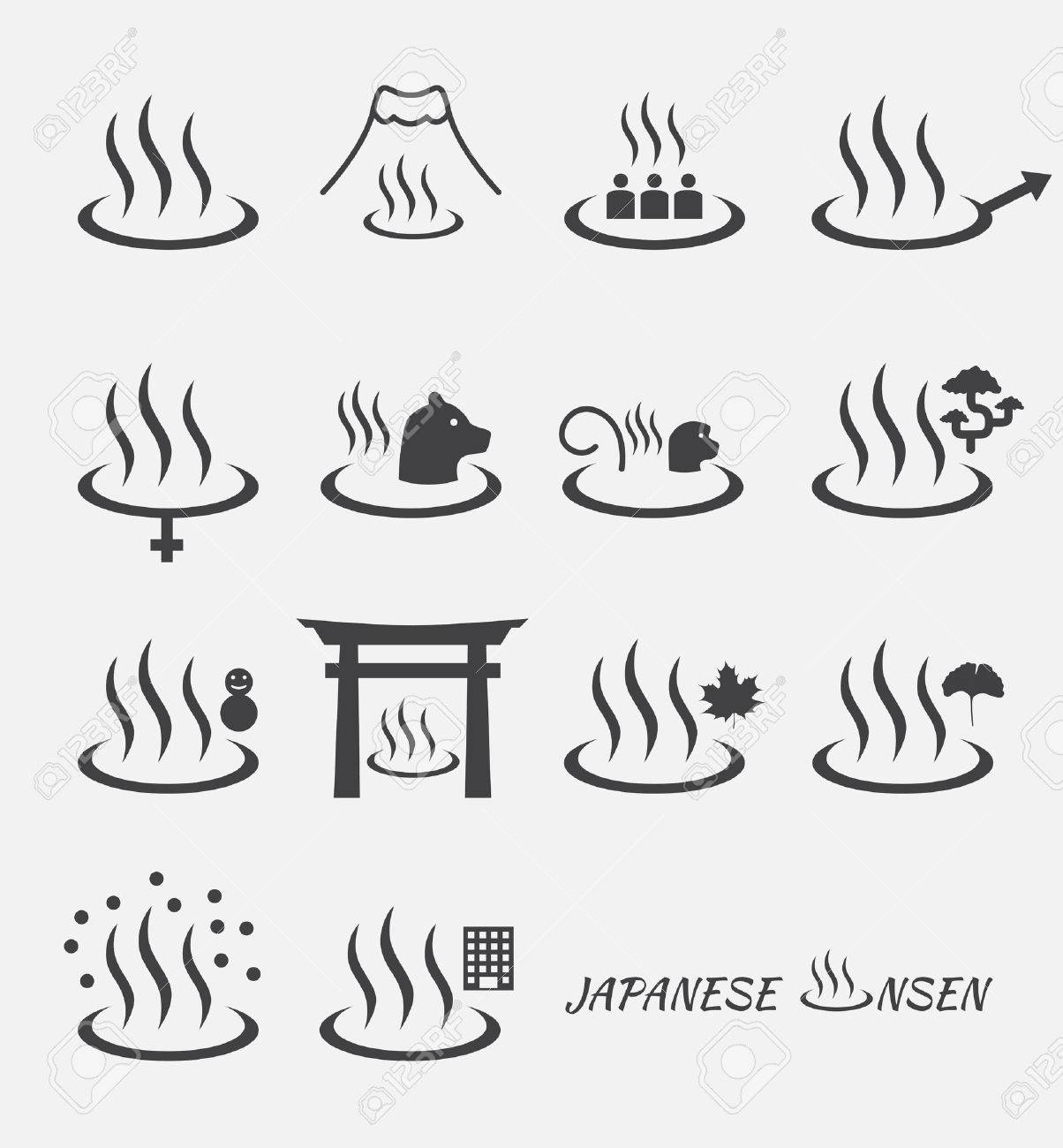 Set Of Japanese Hot Spring Marks Onsen Royalty Free Cliparts Vectors And Stock Illustration Image