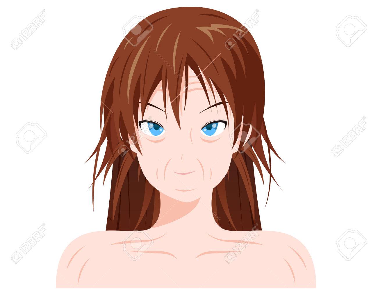 ベクトルの肖像画 女性の顔の前に 経年変化後のスキンケア コラーゲン のイラスト素材 ベクタ Image