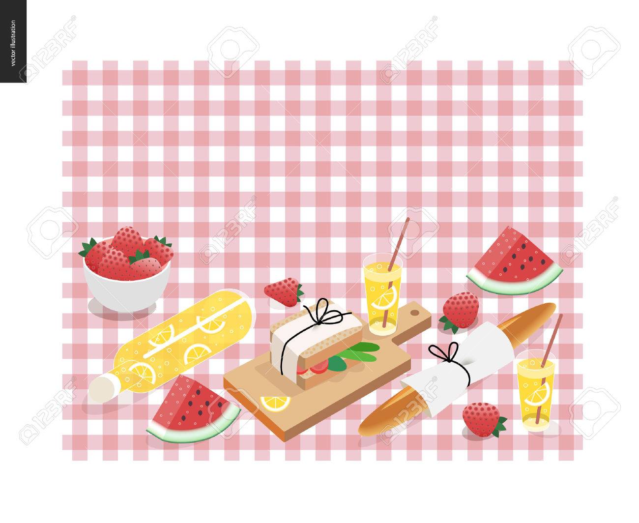 picnic plaid and snack template vector cartoon flat illustration