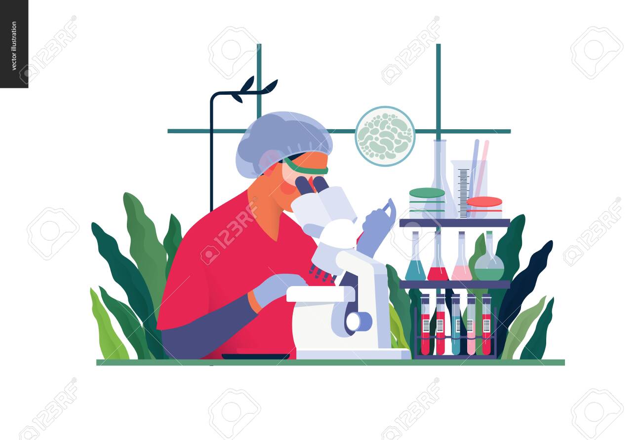 Medical tests template -chemical laboratory analysis - modern flat vector concept digital illustration of laboratory analysis -woman laboratory assistance with microscope, medical office or laboratory - 122607472 Medical tests template -chemical laboratory analysis - modern flat vector concept digital illustration of laboratory analysis -woman laboratory assistance with microscope, medical office or laboratory - 122607472