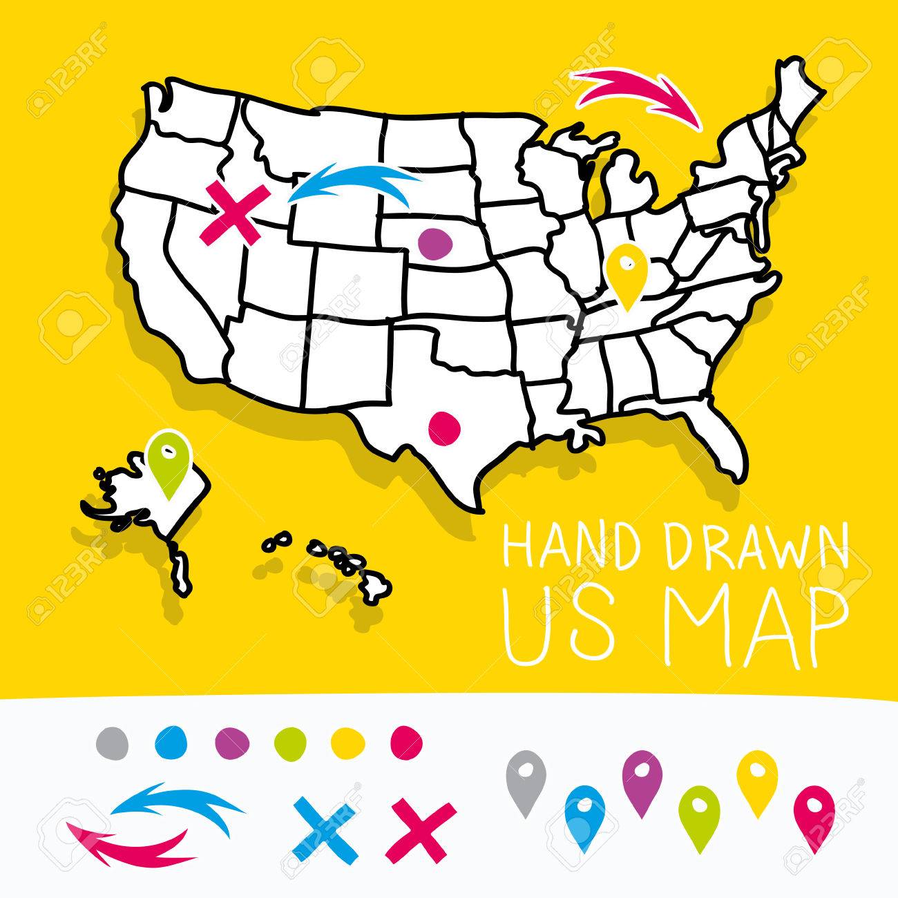 yellow hand drawn us