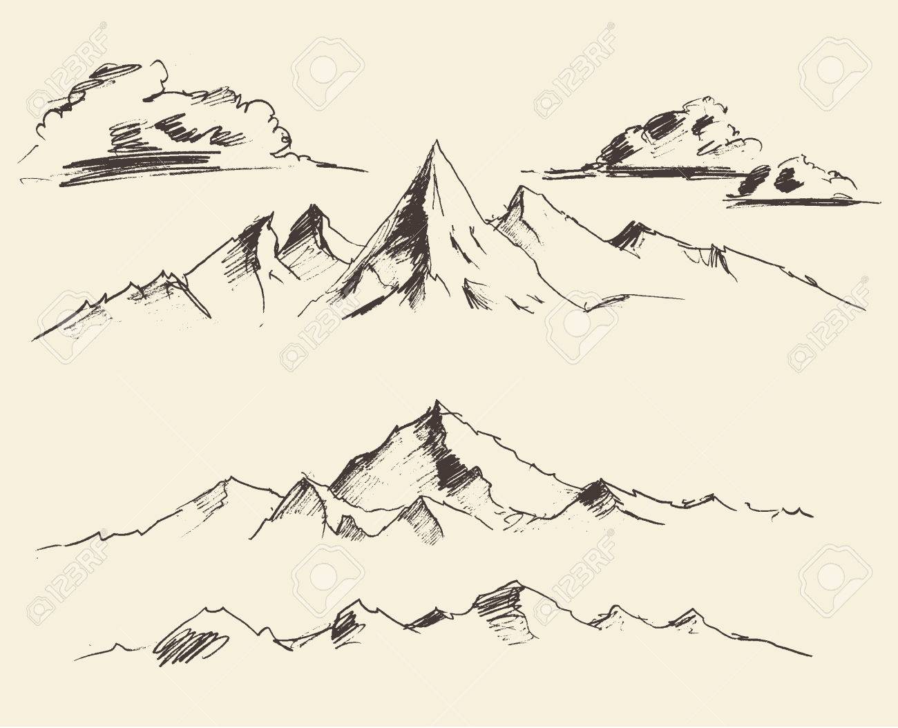 ベクトル イラスト手描きスケッチを彫刻山の山の輪郭します のイラスト素材 ベクタ Image 40769898