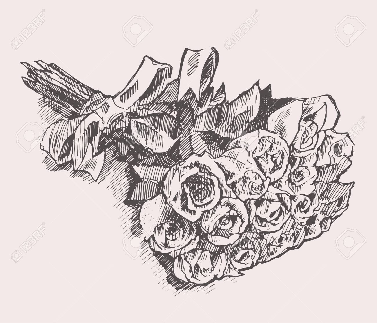 ベクトル ビンテージ カード リボン手描き下ろしイラスト スケッチとバラの花束 のイラスト素材 ベクタ Image ベクトル ビンテージ カード リボン手描き下ろしイラスト スケッチとバラの花束 のイラスト素材 ベクタ Image