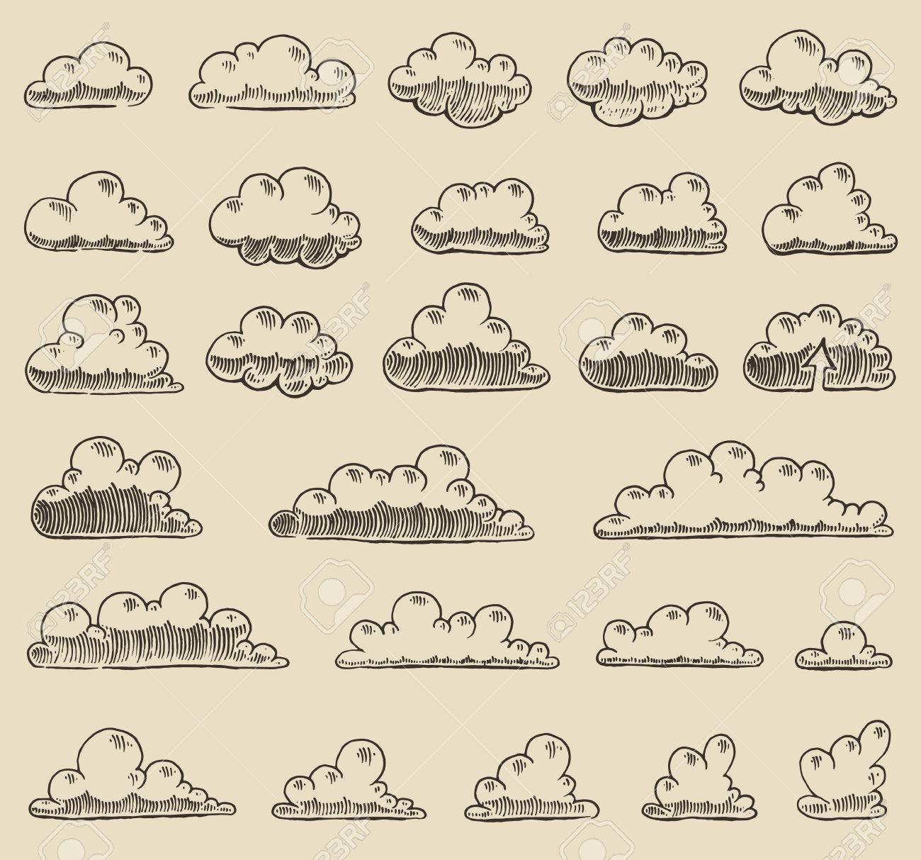 レトロな雲のベクトル図を彫刻手描きのスケッチのイラスト素材 ベクタ Image レトロな雲のベクトル図を彫刻手描きのスケッチのイラスト素材 ベクタ Image