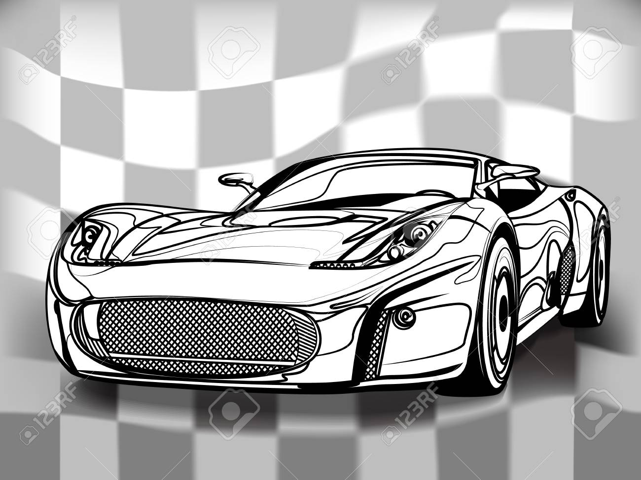 黒いスポーツカー トラックのレースを開始する準備ができて のイラスト素材 ベクタ Image
