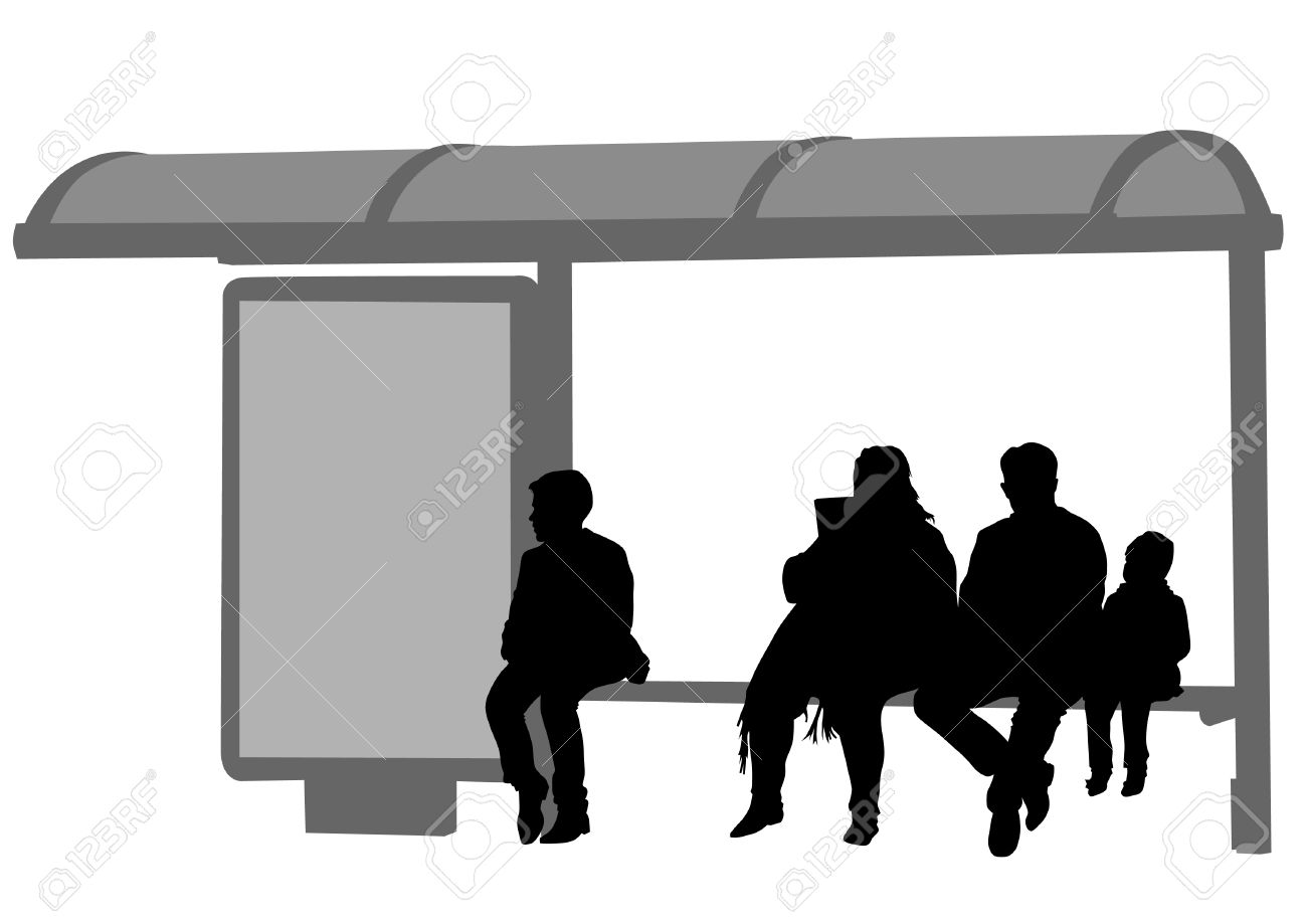 バス停で人々 のシルエット のイラスト素材 ベクタ Image