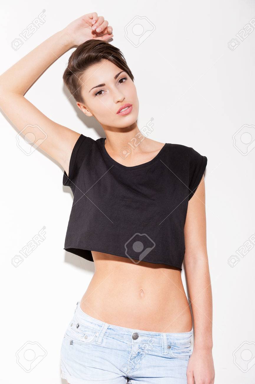 Having A Trendy Look Portrait Of Beautiful Young Short Hair
