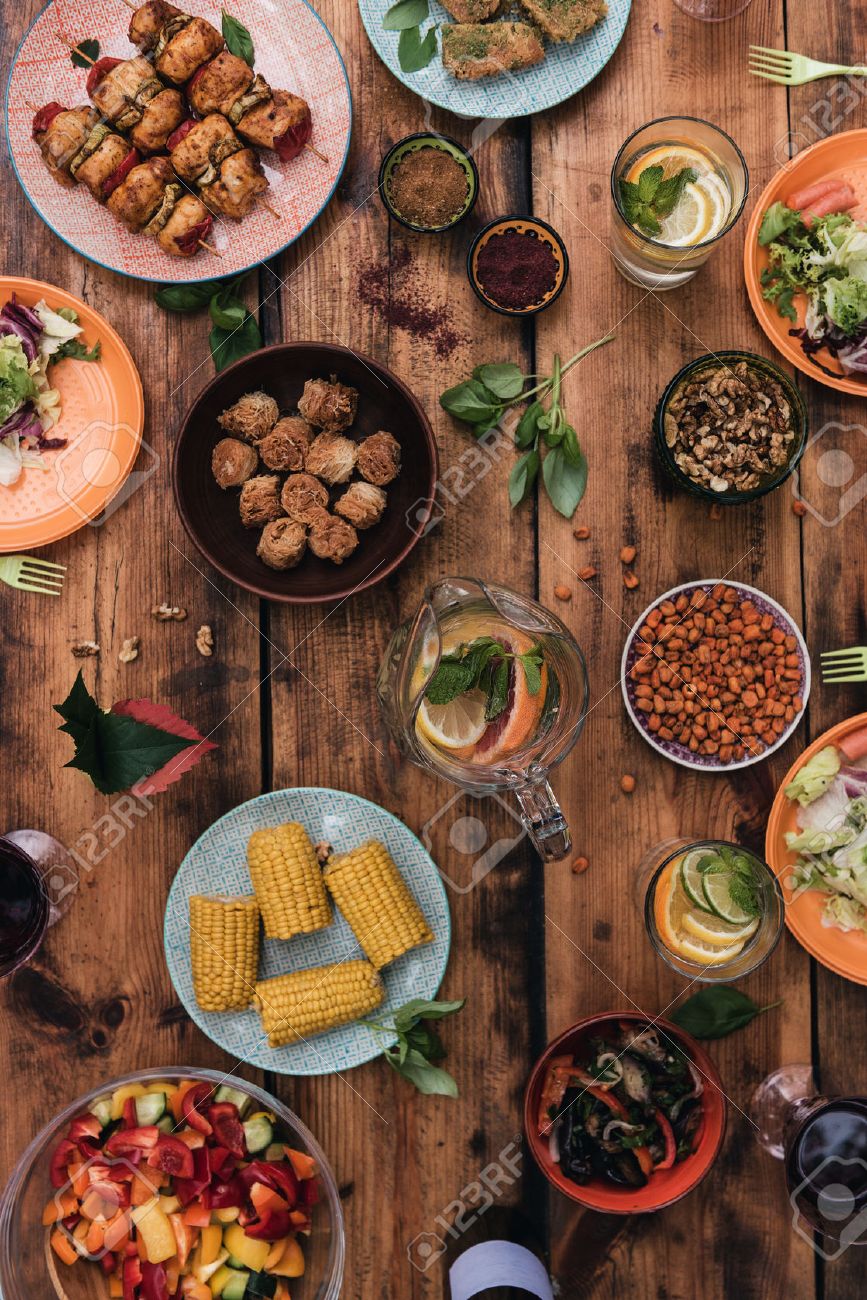 Dining Table Top View enjoy your dinner! top view of food and drinks on the rustic Dining Table Top View enjoy your dinner! top view of food and drinks on the rustic