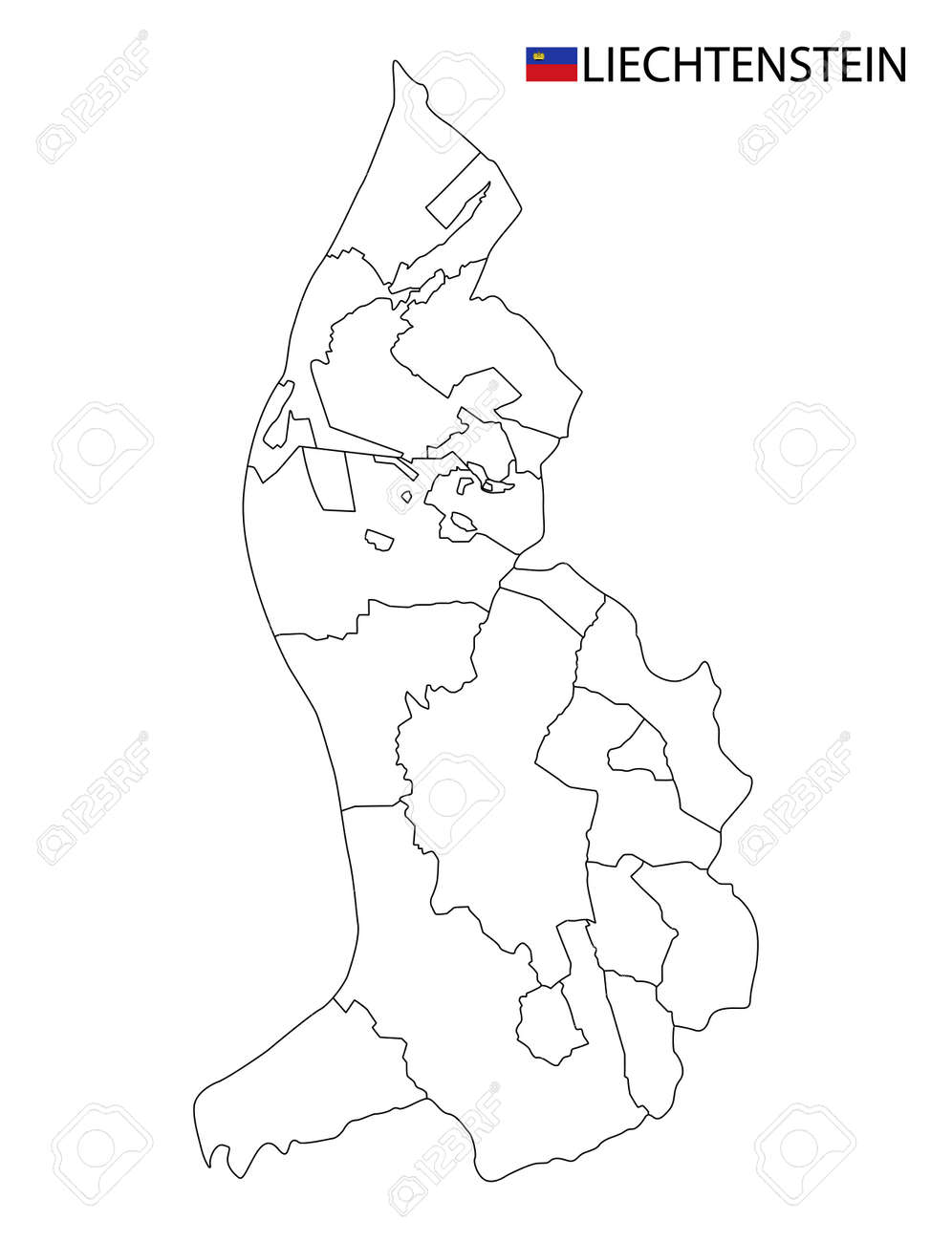 Liechtenstein Map, Black And White Detailed Outline Regions Of The Country.  Vector Illustration Клипарты, SVG, векторы, и Набор Иллюстраций Без Оплаты  Отчислений. Image 166340474