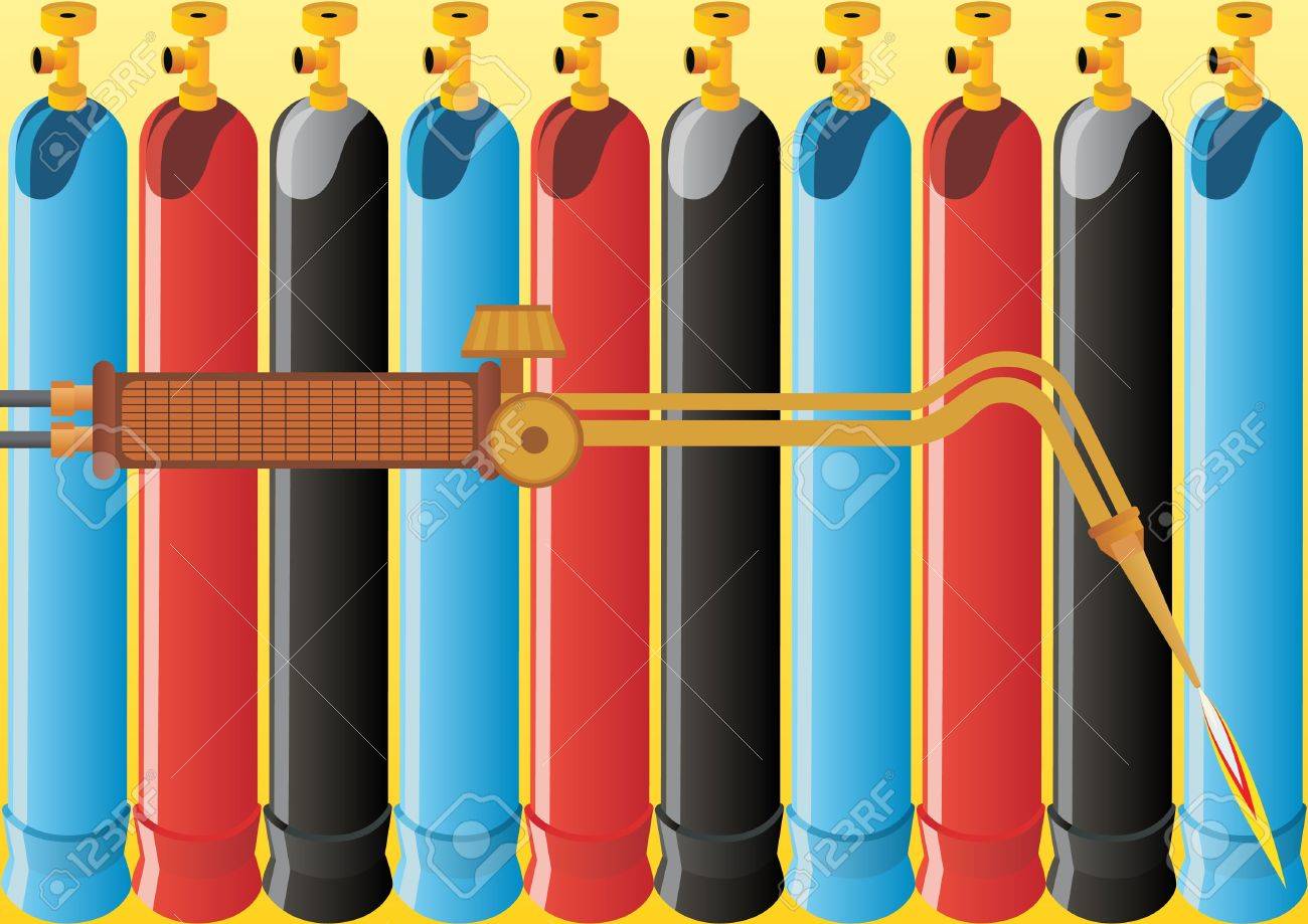 ガス溶接トーチ酸素 プロパン 二酸化炭素シリンダーの背景 の写真素材 画像素材 Image