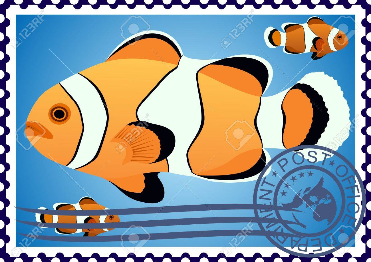 郵便切手のイラスト ピエロの魚 のイラスト素材 ベクタ Image