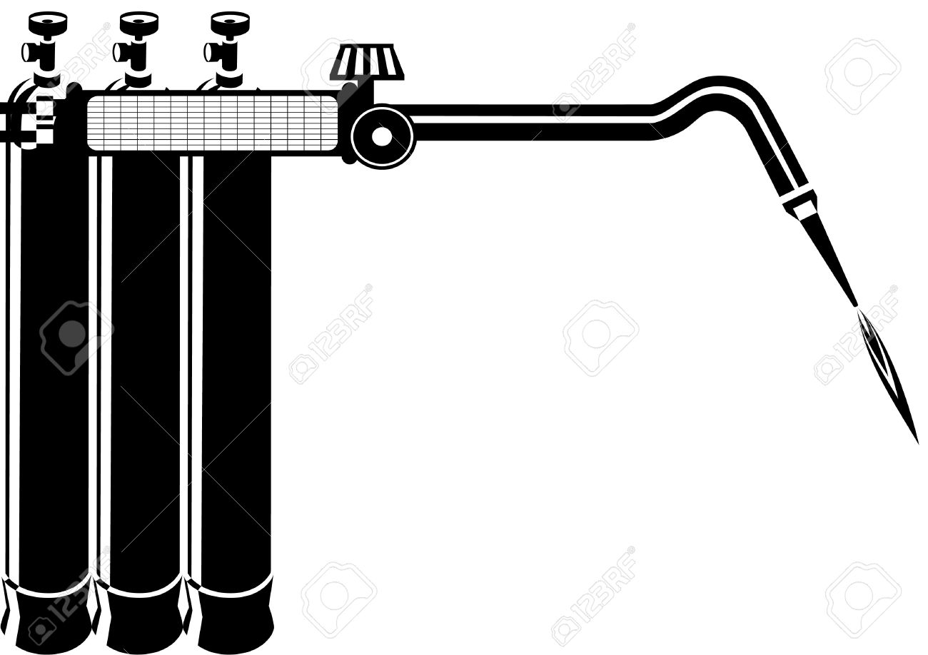 酸素ボンベとガス溶接トーチ黒と白のイラストの数 のイラスト素材 ベクタ Image