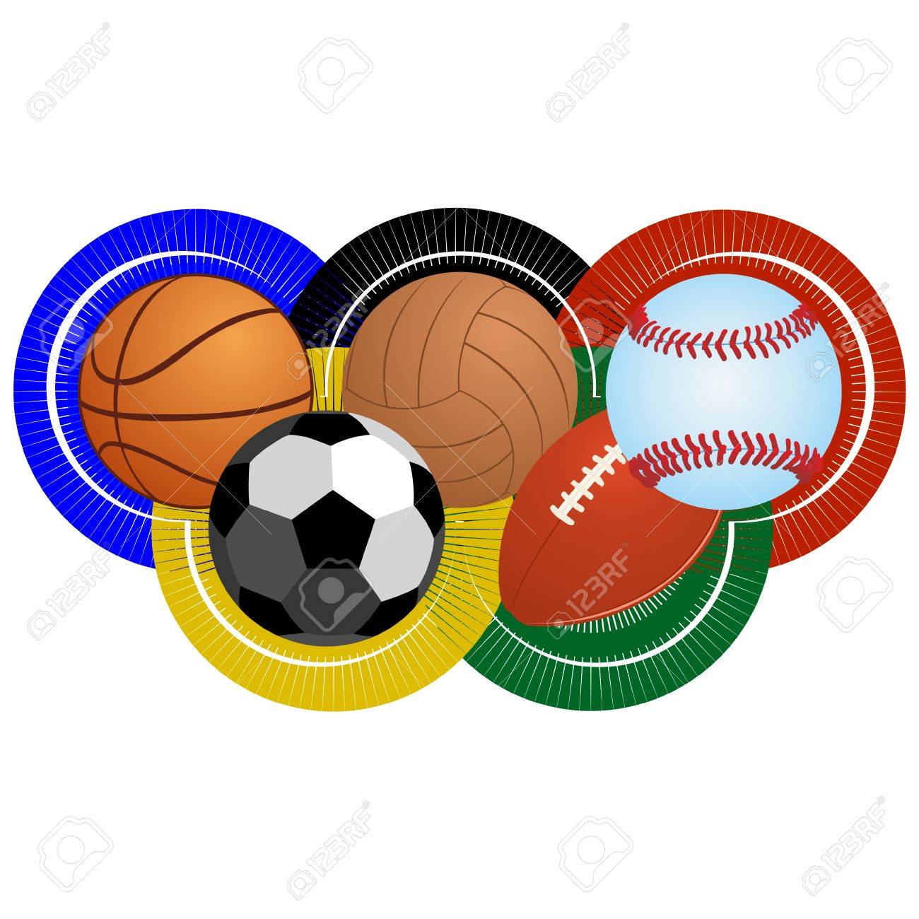 スポーツ大会 野球 ラグビー サッカー バスケット ボールのゲームのためのボール バレーボール イラスト白い背景の上 のイラスト素材 ベクタ Image