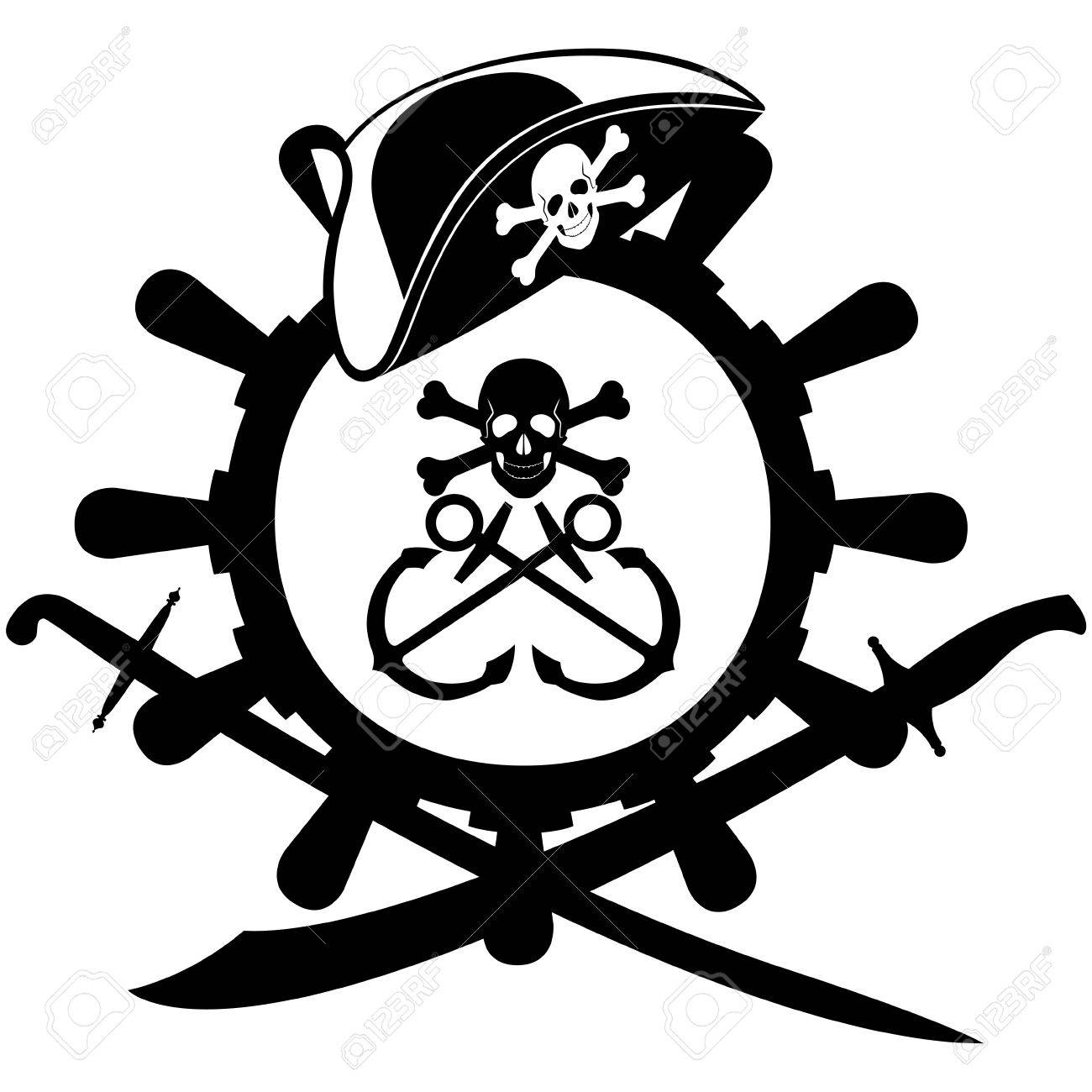 海賊のアイコン 船の舵とセイバー 白い背景のイラスト のイラスト素材 ベクタ Image