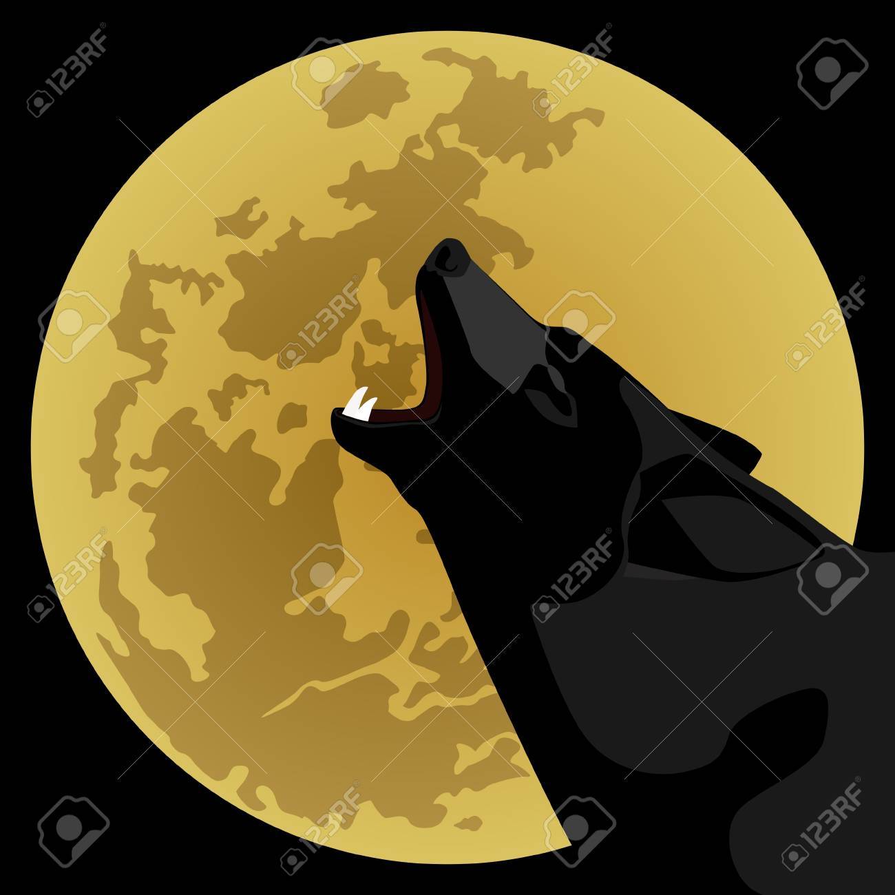 月の夜に オオカミの鳴き声は 黒の背景にイラスト のイラスト素材 ベクタ Image