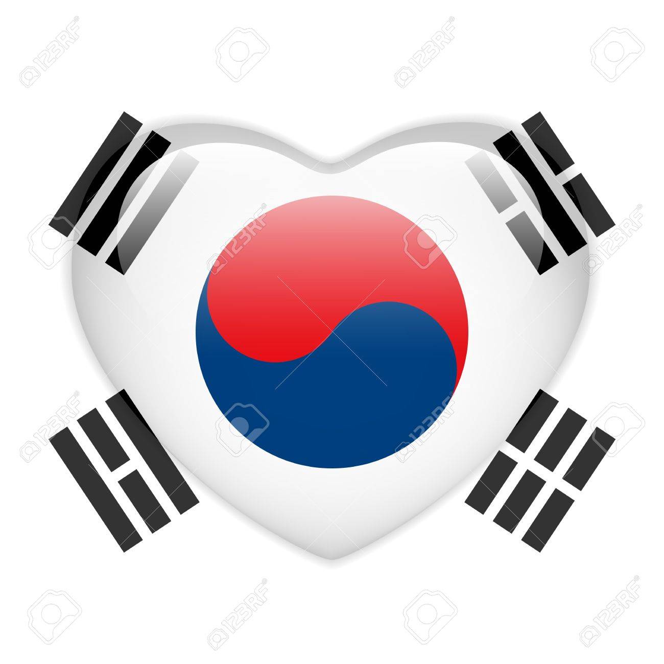ベクトル 韓国国旗ハートの光沢のあるボタン のイラスト素材 ベクタ Image