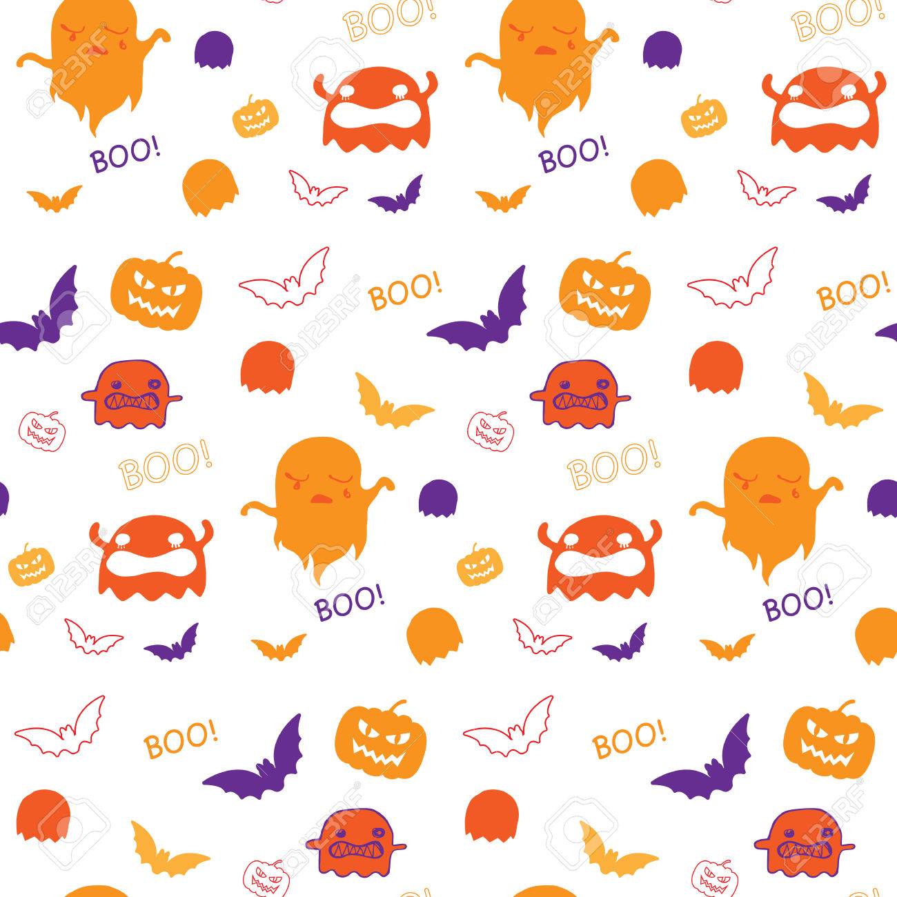 Halloween Ghost Bat Pumpkin Seamless Pattern Background Royalty Free Cliparts Vectors And Stock Illustration Image