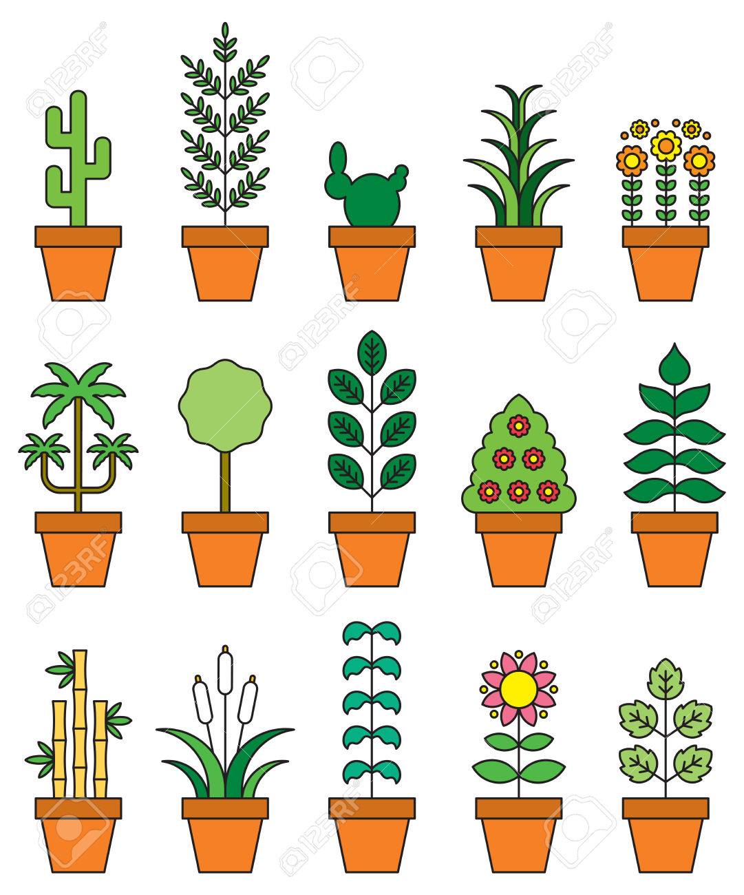 Plantas De Interior Llenas De Iconos De Lineas Ilustraciones Vectoriales Clip Art Vectorizado Libre De Derechos Image