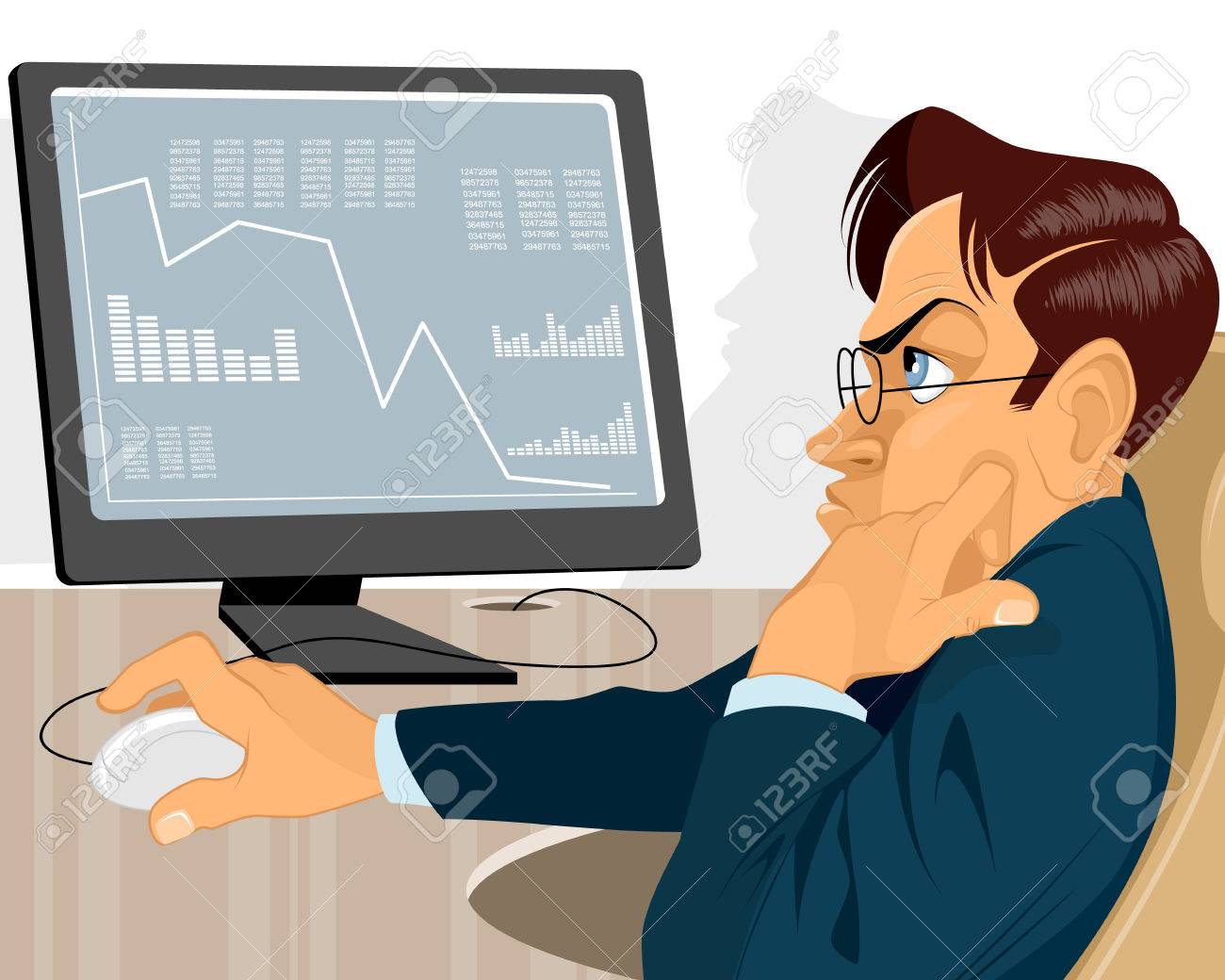 Vector Illustration Of A Trader With Monitor Royalty Free Cliparts Vectors And Stock Illustration Image
