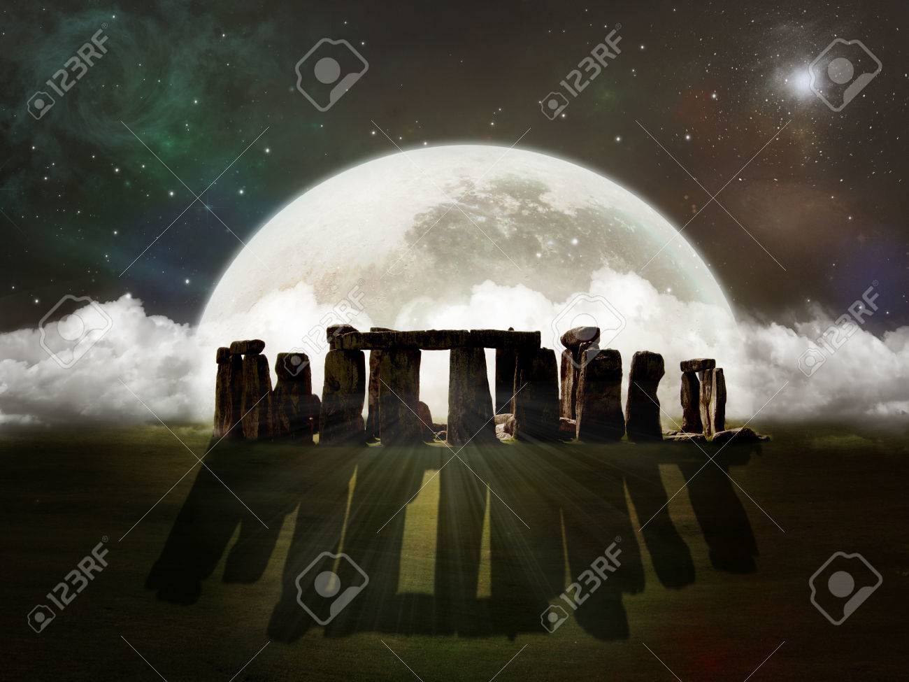 Photomanipulation of ruins of Stonehenge in a night with fantastic moon - 28036099 Photomanipulation of ruins of Stonehenge in a night with fantastic moon - 28036099