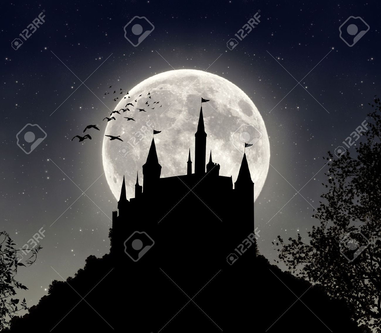 The shadow of a castle in a dark night with big full moon - 28919282 The shadow of a castle in a dark night with big full moon - 28919282