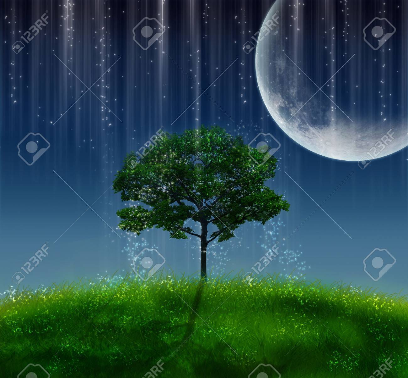 magic tree illuminated by a big moon at night - 30840762 magic tree illuminated by a big moon at night - 30840762