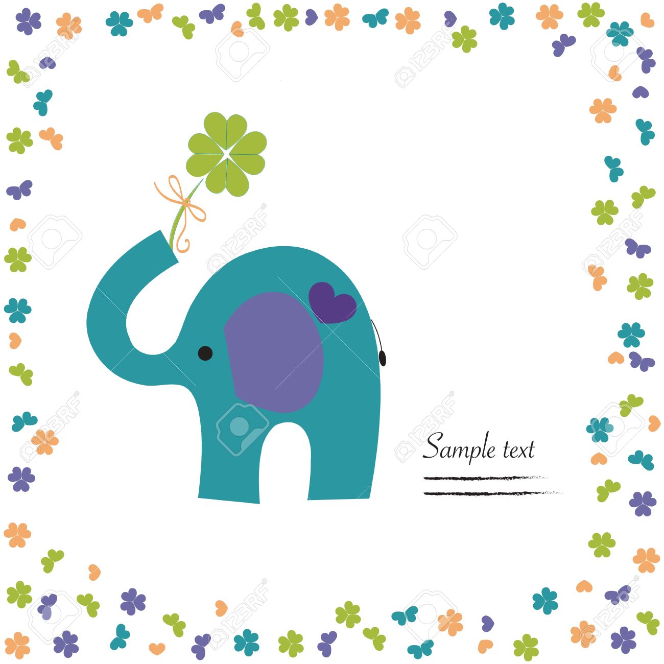 Elefant Mit Klee Vektor Gluck Grusskarte Lizenzfrei Nutzbare Vektorgrafiken Clip Arts Illustrationen Image 34952025