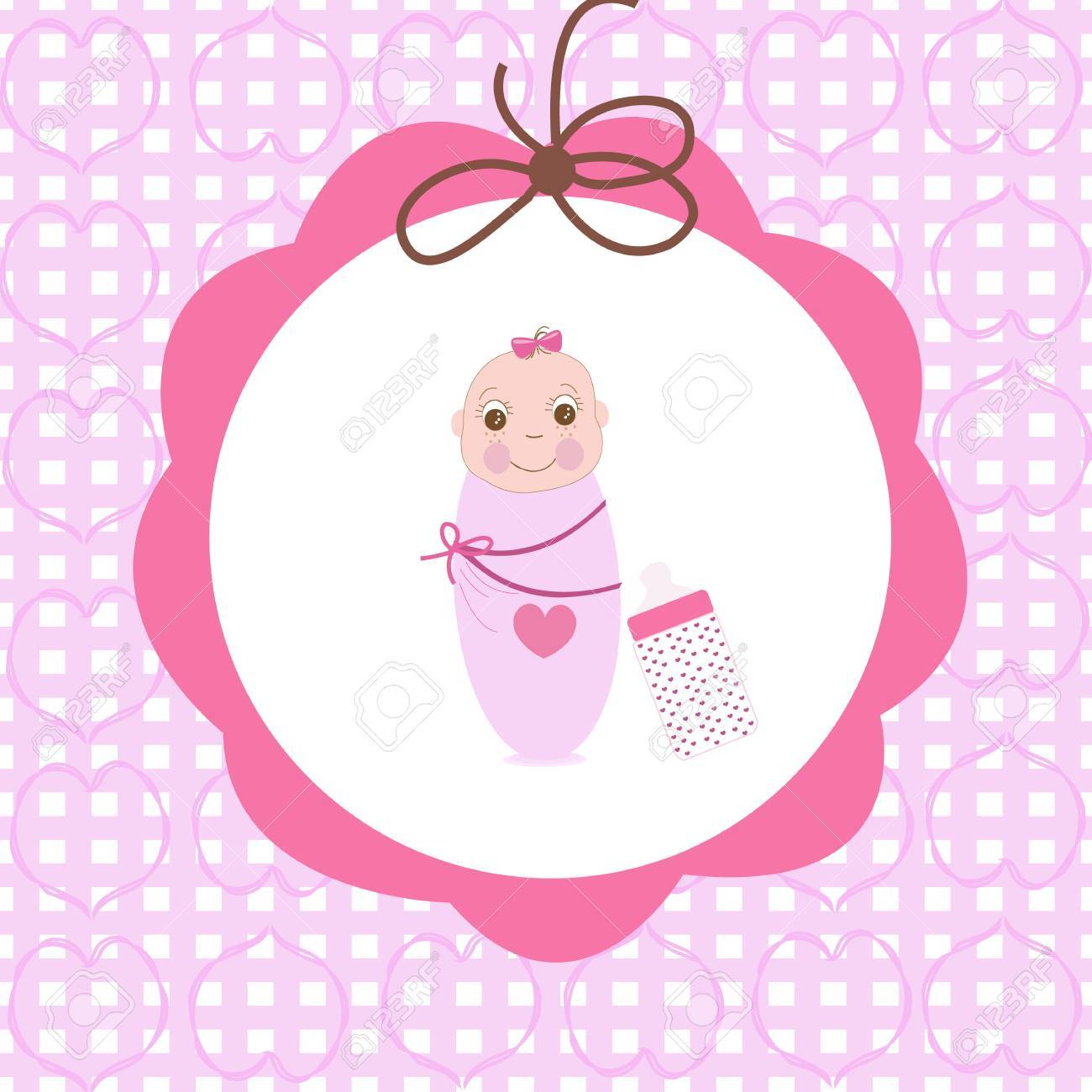swaddle baby girl greeting card with bottle baby girl greeting