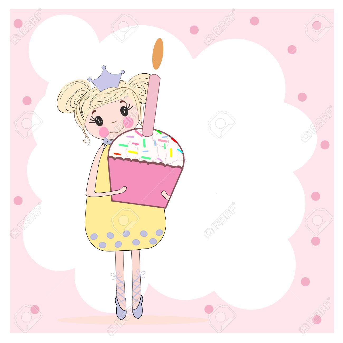 cute girl holding birthday card happy birthday pie royalty free