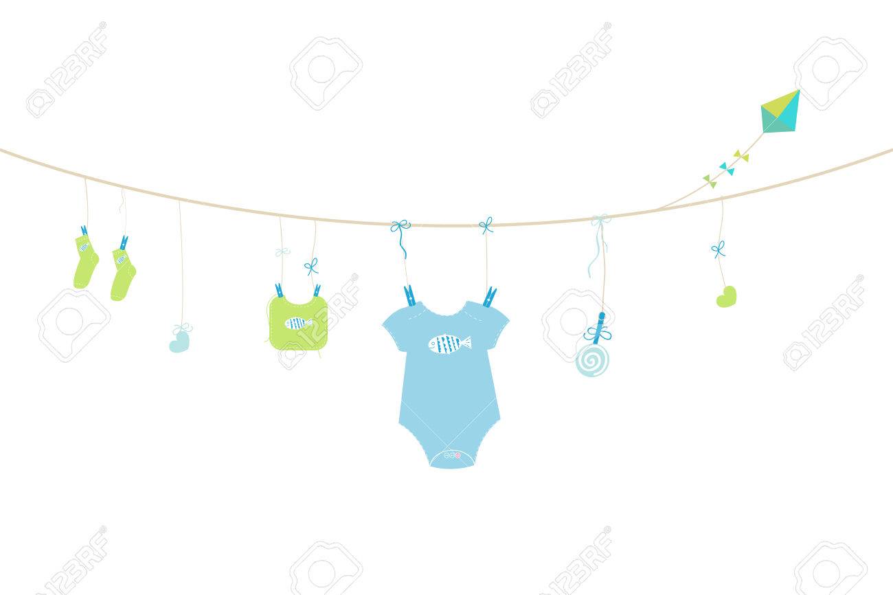 newborn baby boy baby arrival greeting card symbols vector royalty