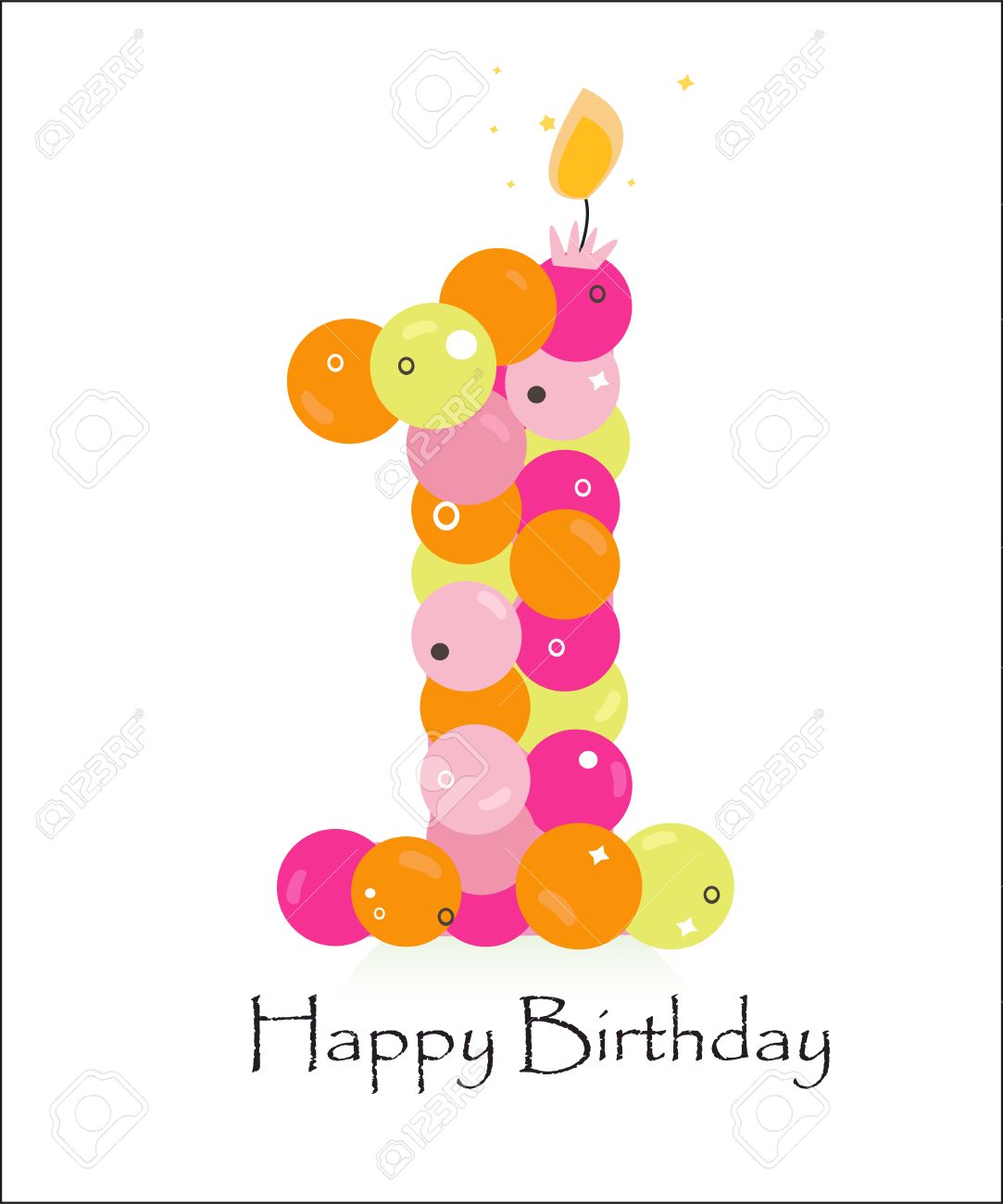 happy first birthday card with bubble vector background royalty free