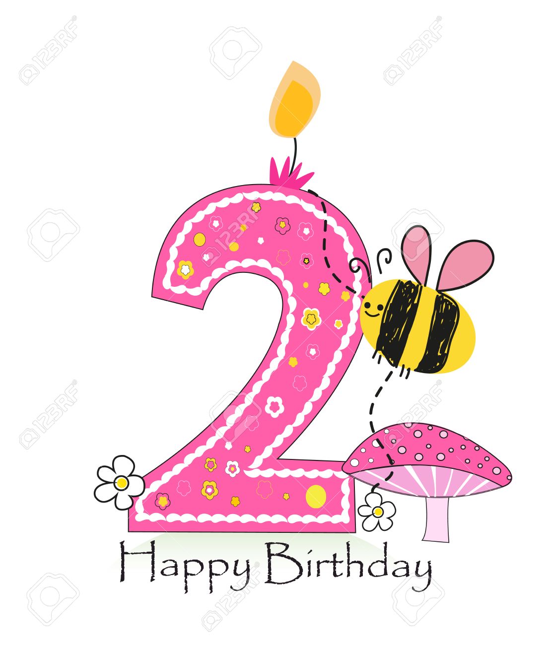 happy second birthday candle baby girl greeting card with bee