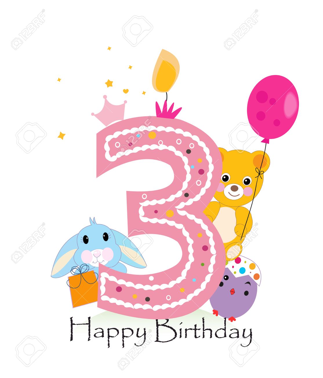 Troisieme Bougie Joyeux Anniversaire Bebe Carte Garcon De Voeux Avec Le Lapin Poussin Et Ours En Peluche Vecteur Clip Art Libres De Droits Vecteurs Et Illustration Image