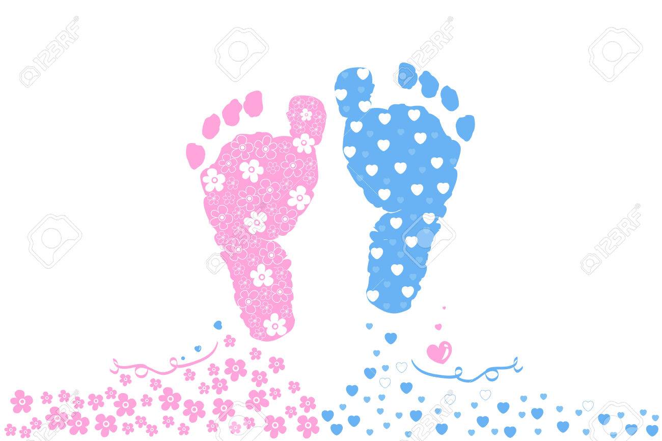 twin baby boy and girl baby foot prints baby arrival greeting