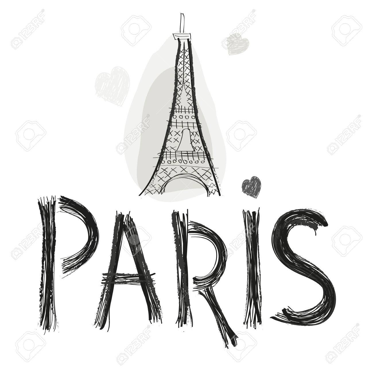 エッフェル塔 パリの手描き文字ベクトル イラスト ポスター デザインのイラスト素材 ベクタ Image