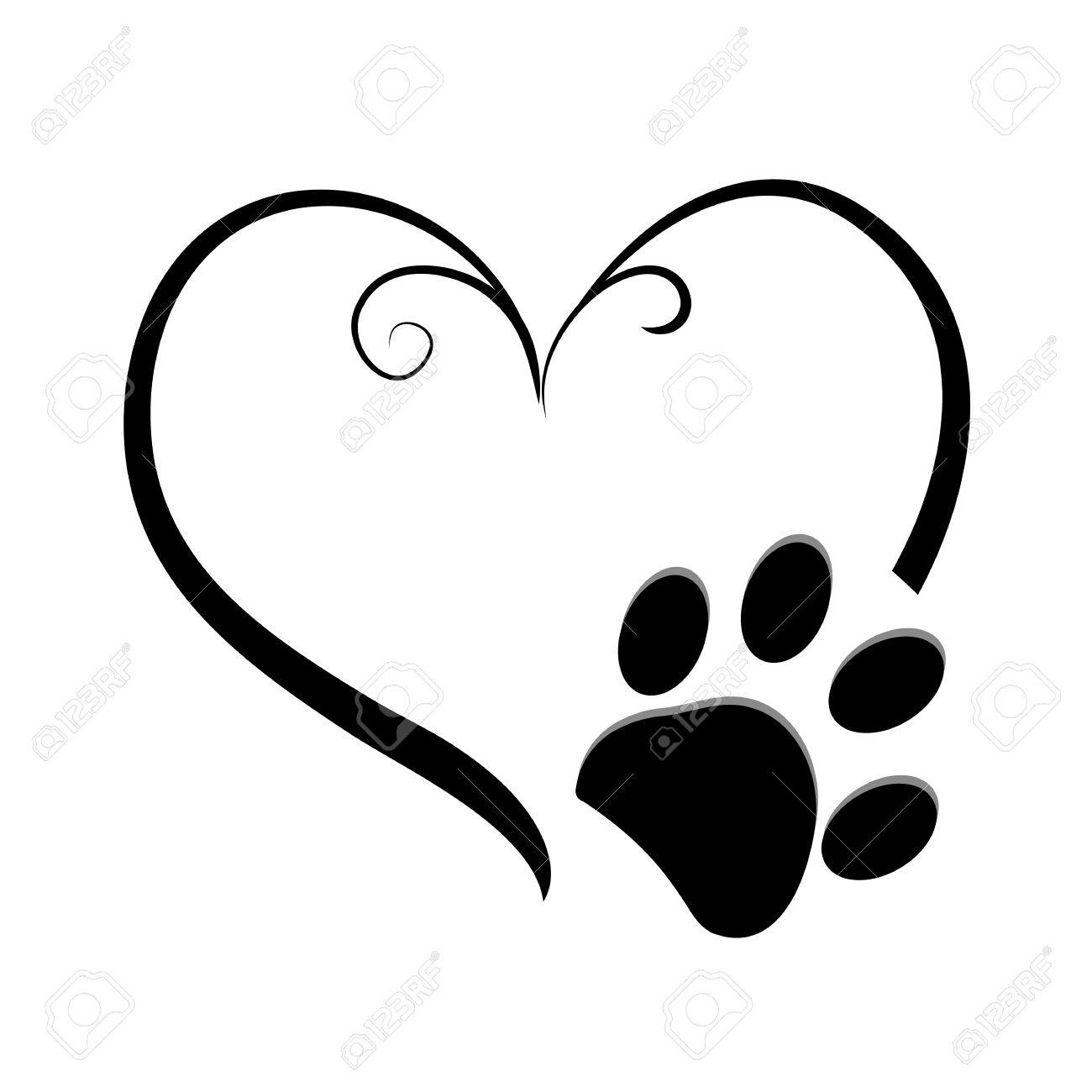 Huellas De Perro Con El Símbolo Del Corazón. Diseño Del Tatuaje, La  Ilustración Vectorial Ilustraciones svg, vectoriales, clip art vectorizado  libre de derechos. Image 66080214