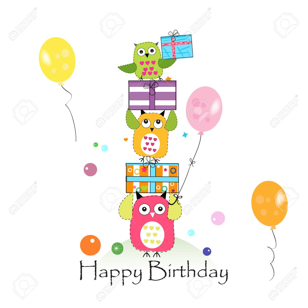 happy birthday with owls and gift box baby birthday greeting
