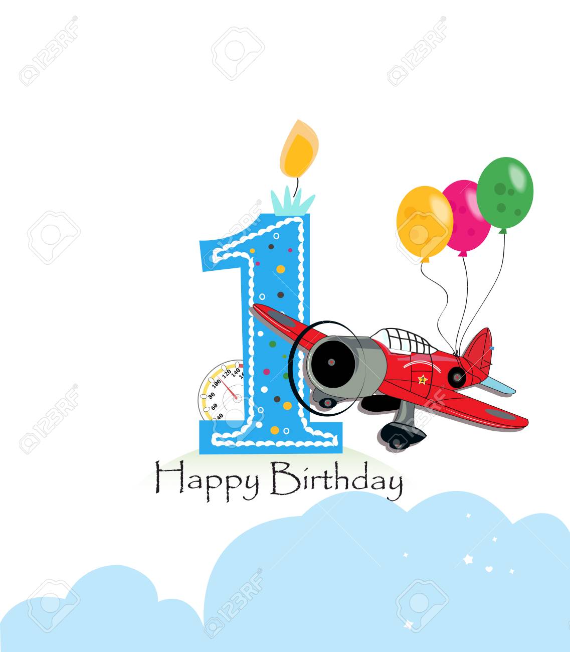 first birthday greeting card the plane and balloon happy birthday greeting card size