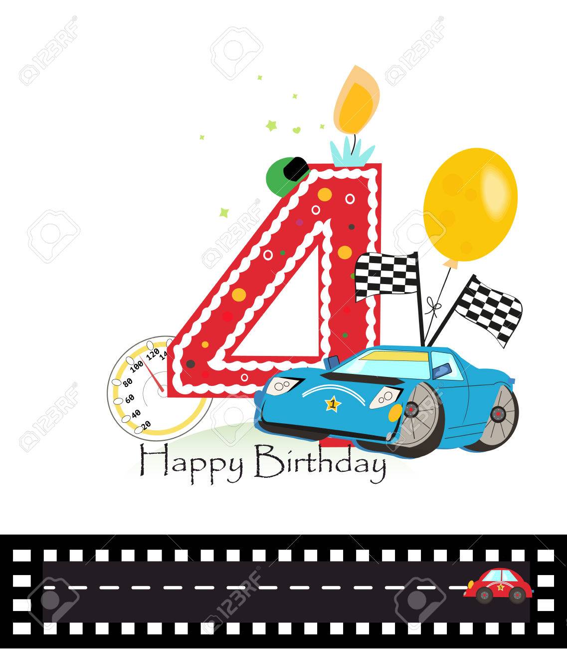 Quatrieme Carte De Voeux D Anniversaire Arriere Plan De Voiture Vector Illustration Clip Art Libres De Droits Vecteurs Et Illustration Image 7930