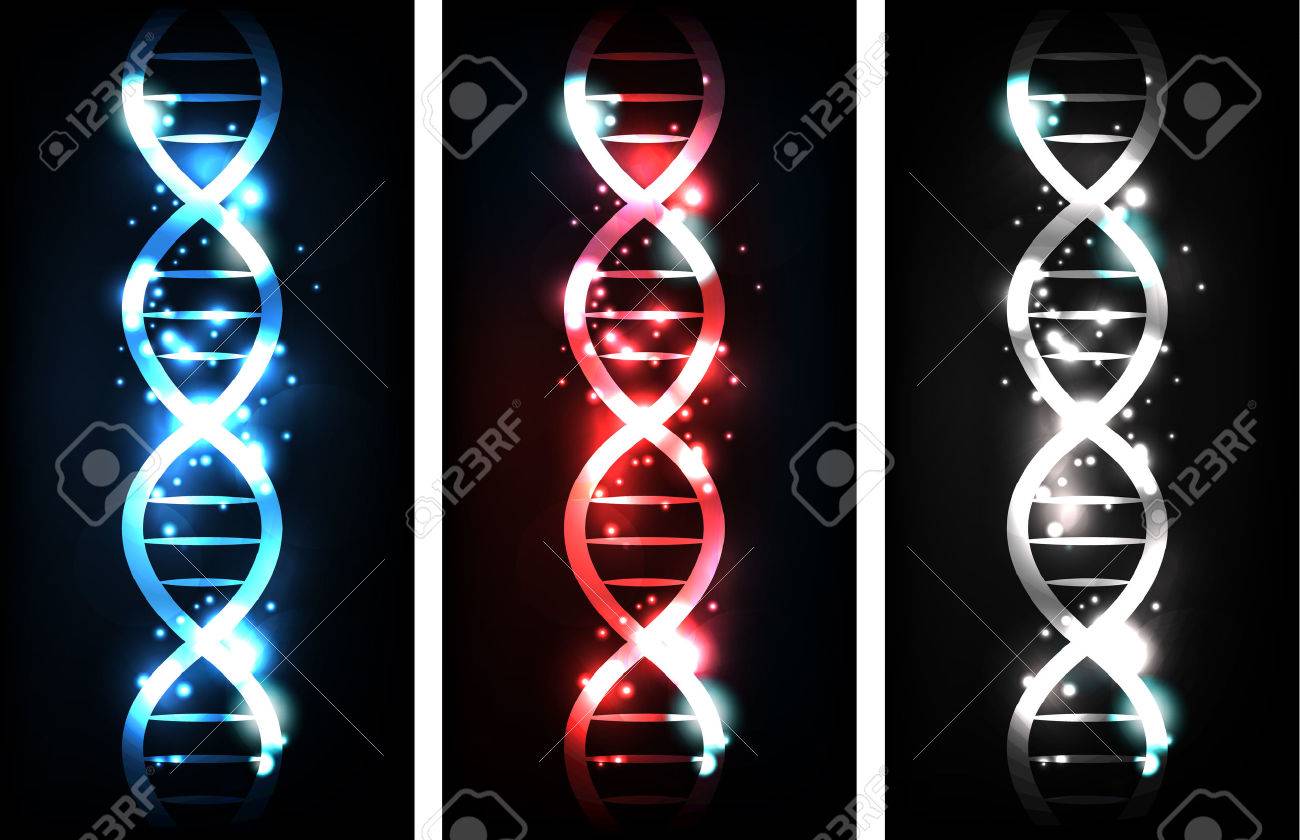 カラフルな輝く遺伝子チェーン バナー 青 赤 中立的な色 のイラスト素材 ベクタ Image