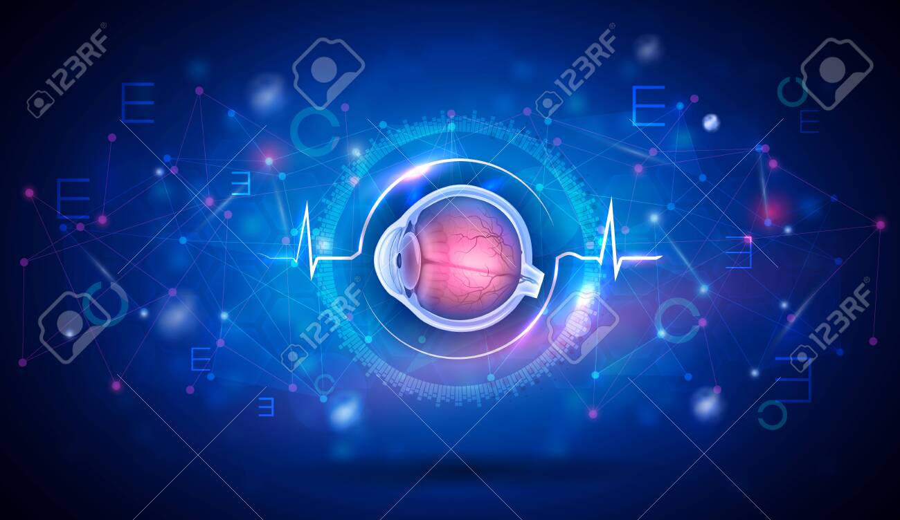 Vision and eye health care, vision test, research and eye disorder treatment abstract blue background - 147987977 Vision and eye health care, vision test, research and eye disorder treatment abstract blue background - 147987977