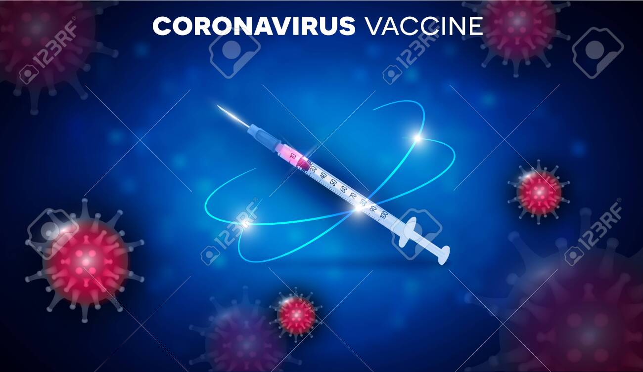 Coronavirus Vaccine research to prevent coronavirus disease on a bright blue scientific background - 143780265 Coronavirus Vaccine research to prevent coronavirus disease on a bright blue scientific background - 143780265