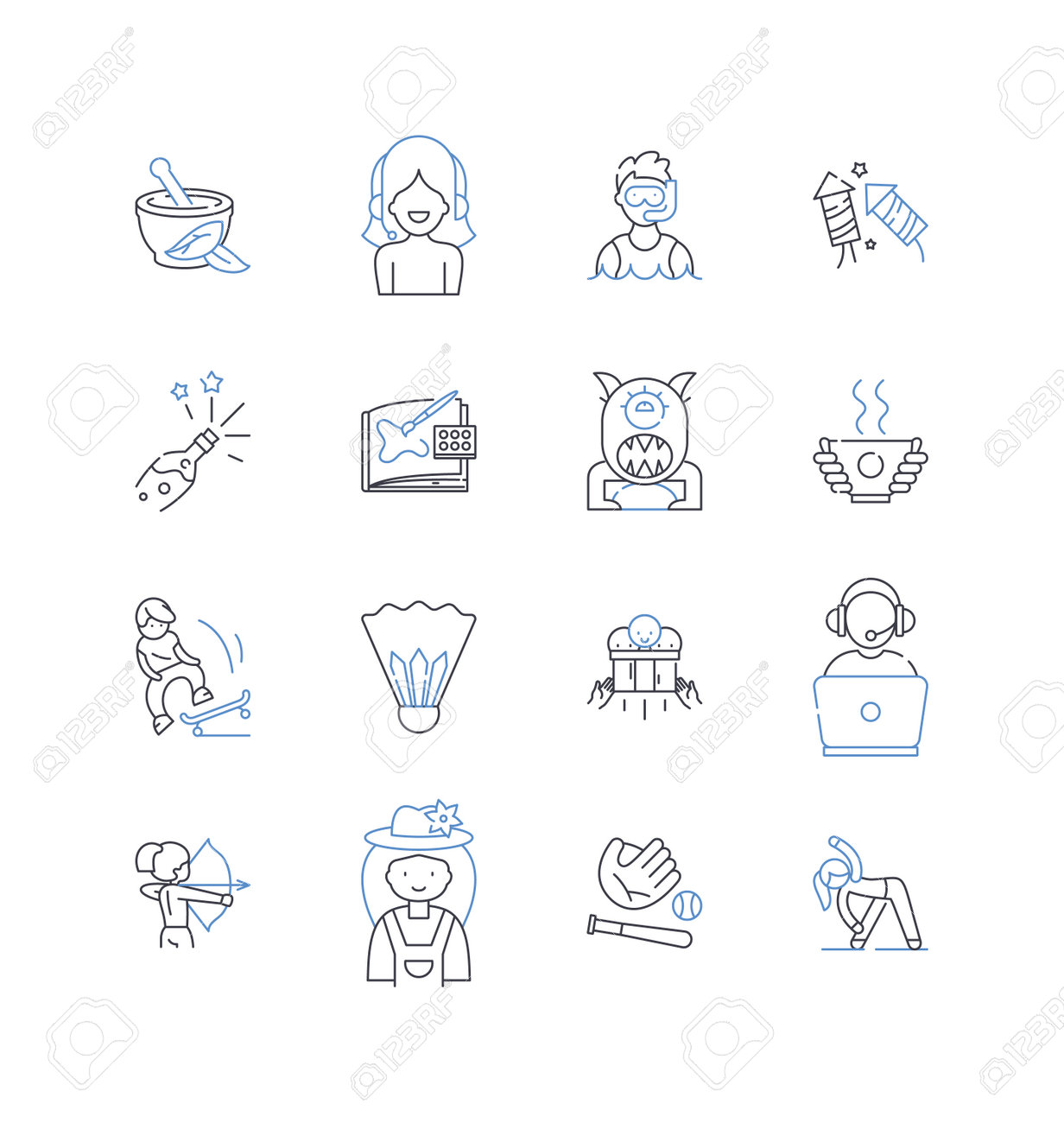 처리 라인 아이콘 컬렉션 프로그래밍 Java 시뮬레이션 알고리즘 애니메이션 데이터 디지털 벡터 및 선형 그림 그리기 대화형 Opencv  개요 기호 세트 로열티 무료 사진, 그림, 이미지 그리고 스톡포토그래피. Image 205556878