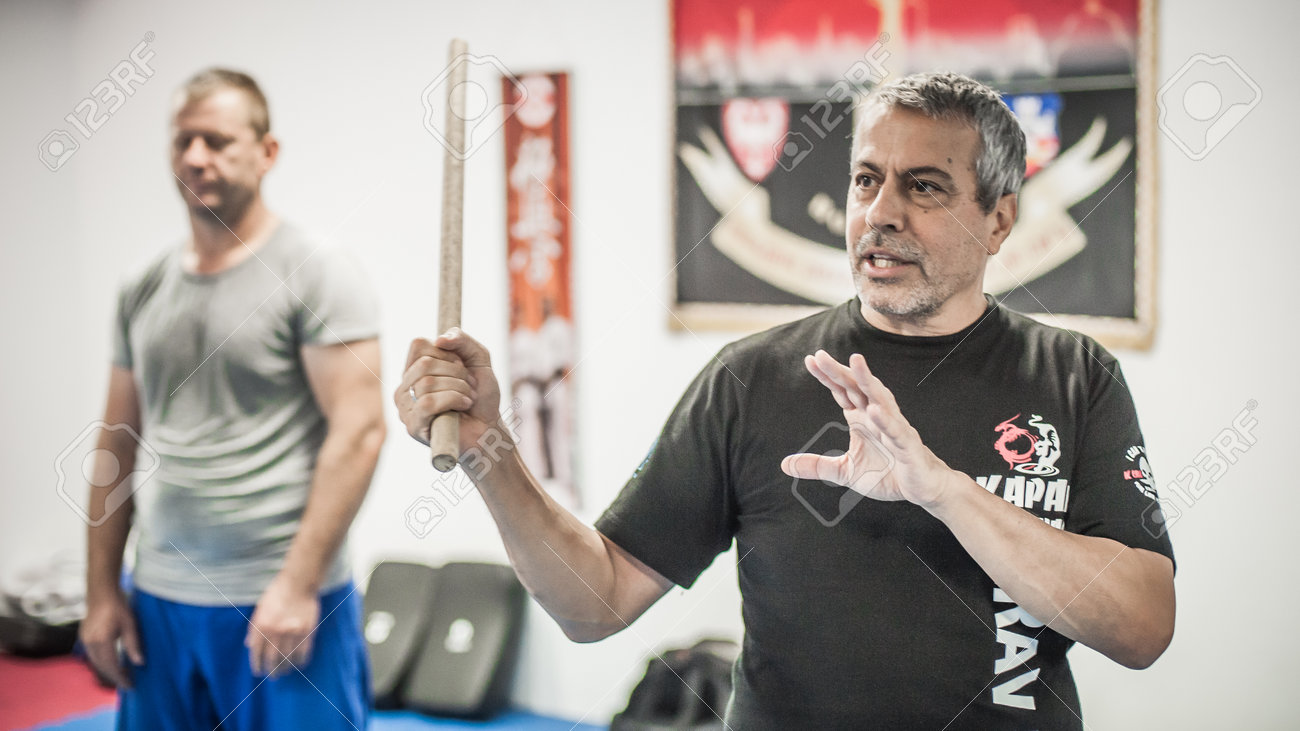 Escrima and kapap instructor demonstrates sticks fighting
