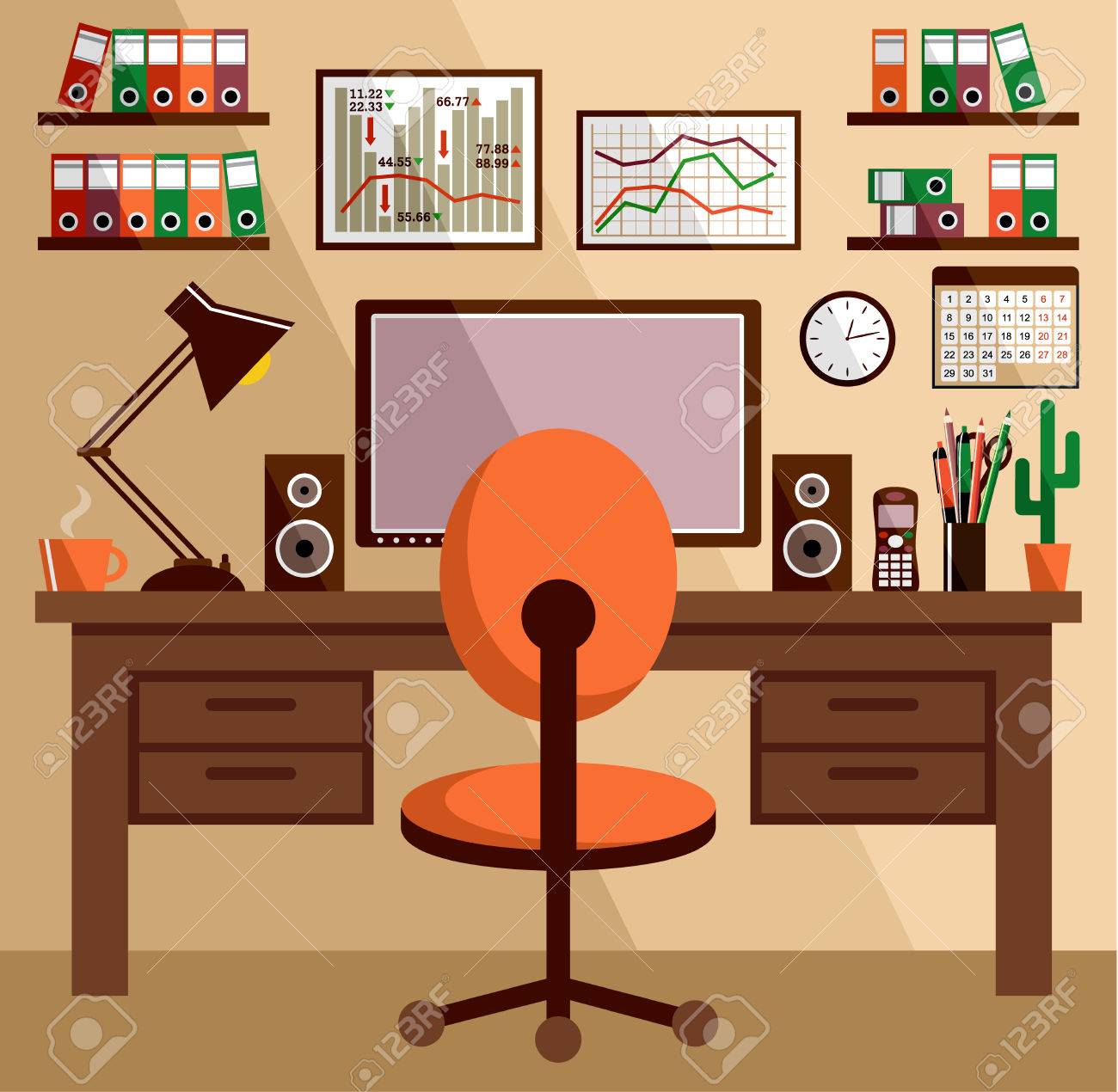 Travail D Affaires Avec Les Choses De Bureau Du Materiel Des Objets Clip Art Libres De Droits Vecteurs Et Illustration Image 32228329