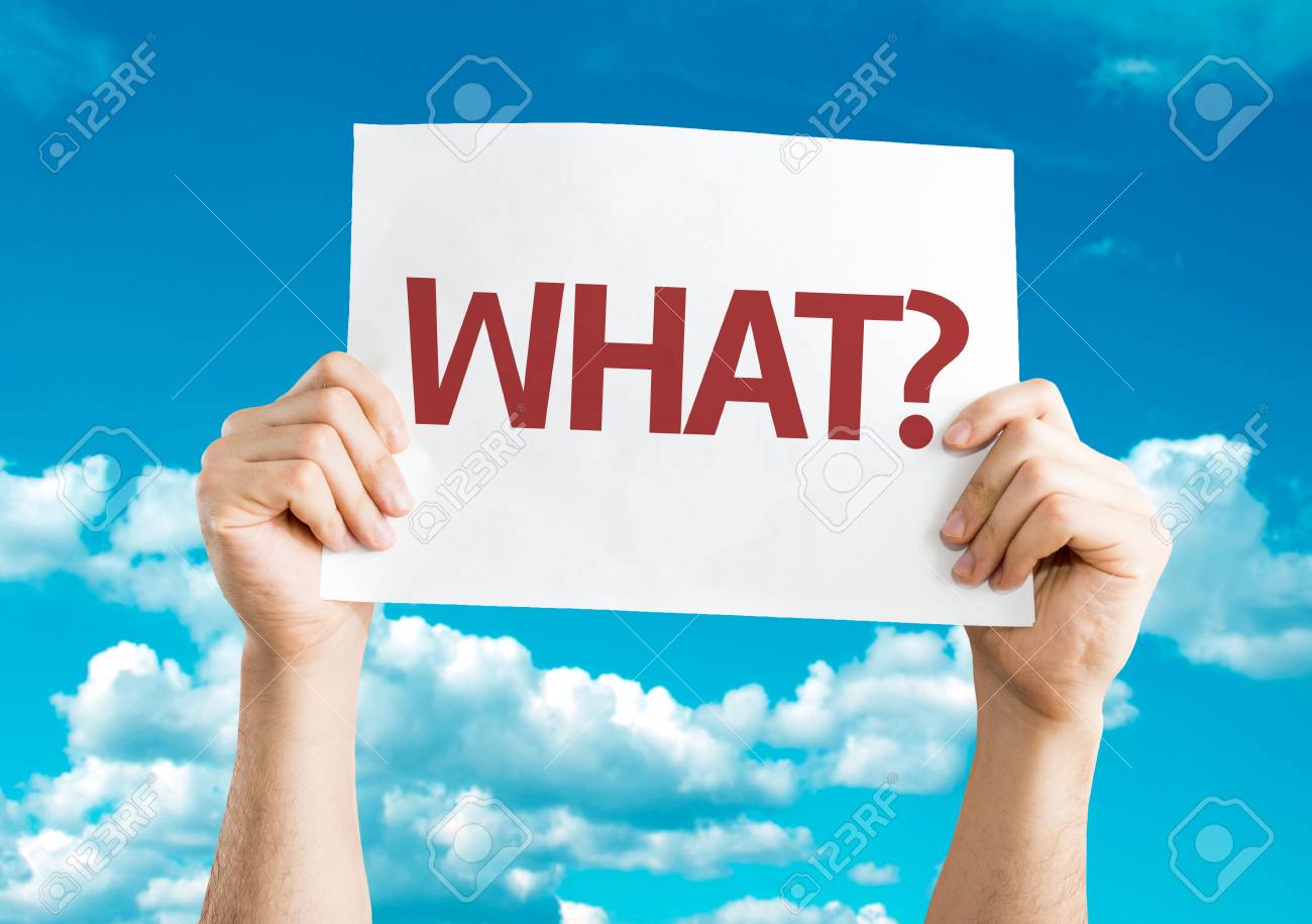 Hands holding What? card with sky background - 57663179 Hands holding What? card with sky background - 57663179