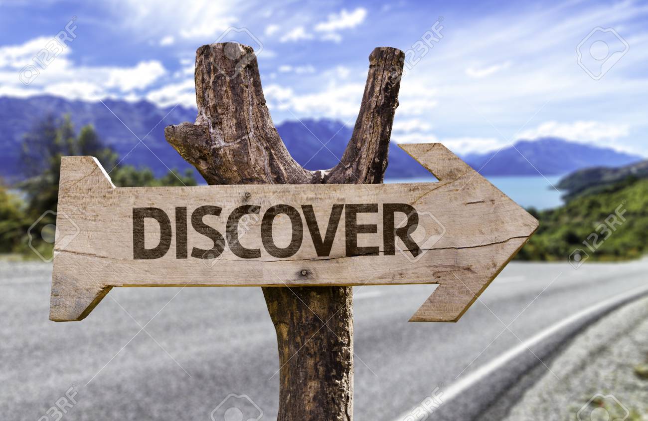 Discover sign with arrow on road background Discover sign with arrow on road background