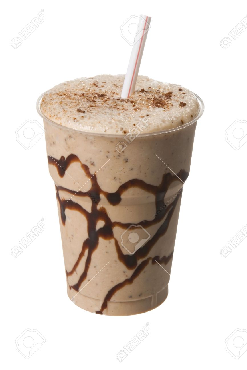 chocolate milk shake in a plastic cup isolated on white stock photo