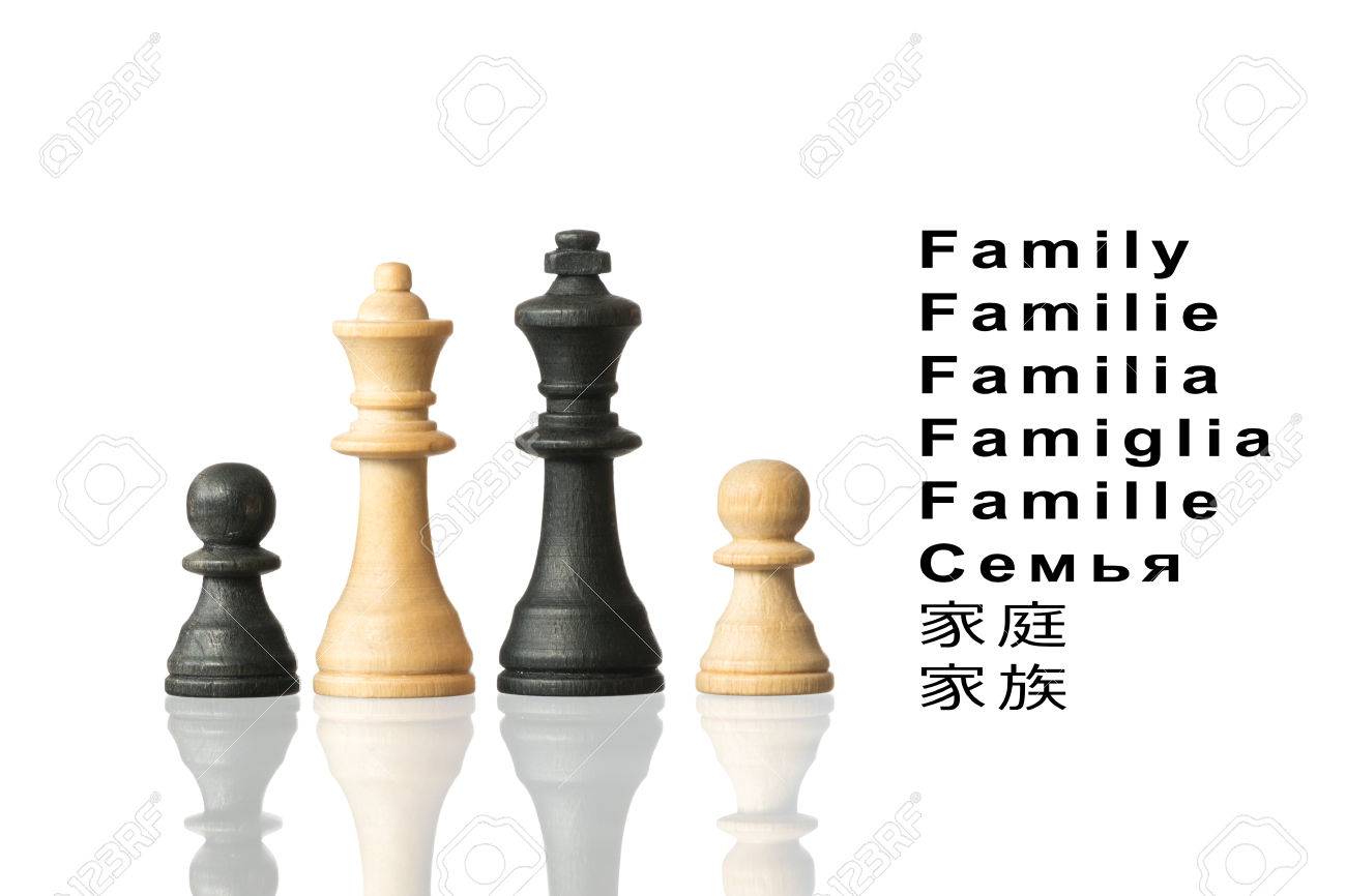 representation of the family with chess pieces and the word family